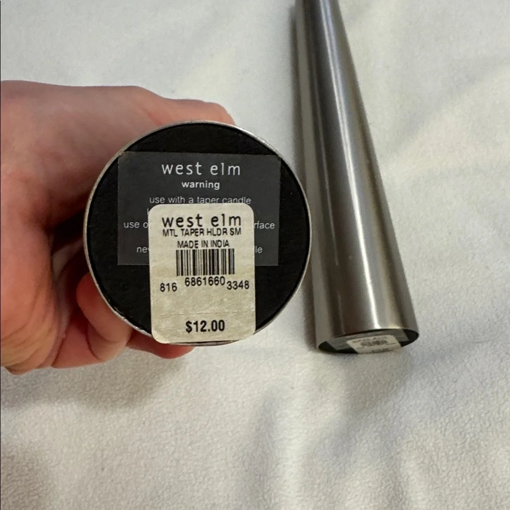 Pair of West Elm Silver Cone shaped Candle Holders